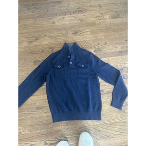 BANANA REPUBLIC MOCK NECK 1/4 BUTTON UP MILITARY SWEATER - NAVY Size M 2755